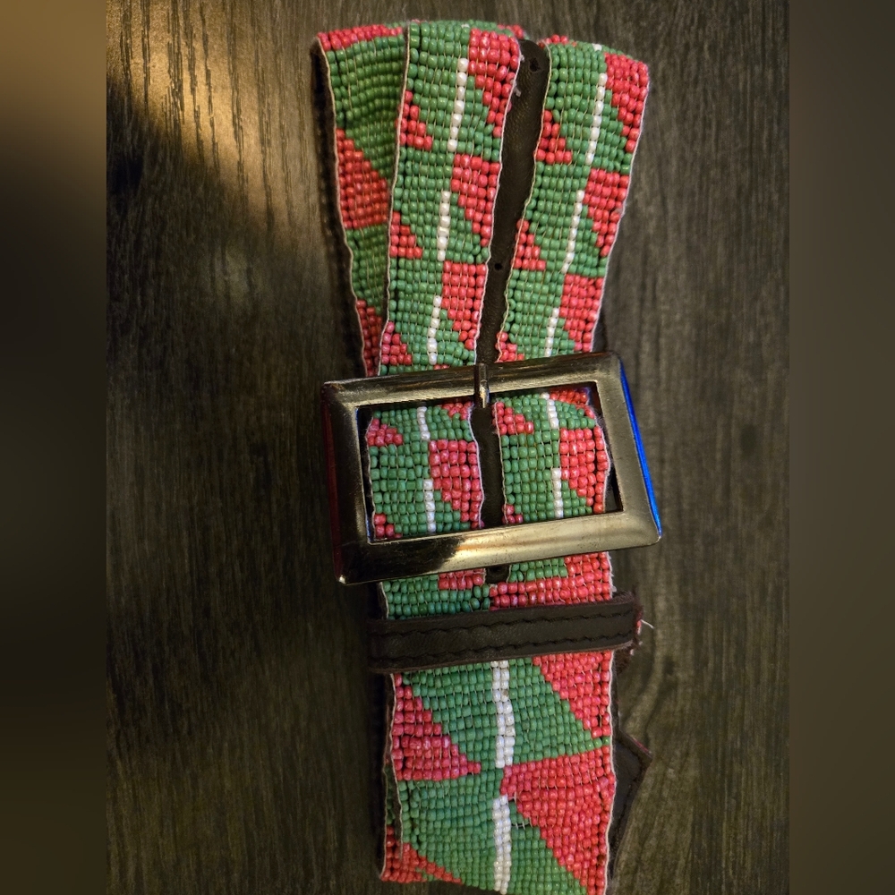 Raj Size Large Beaded Leather Belt